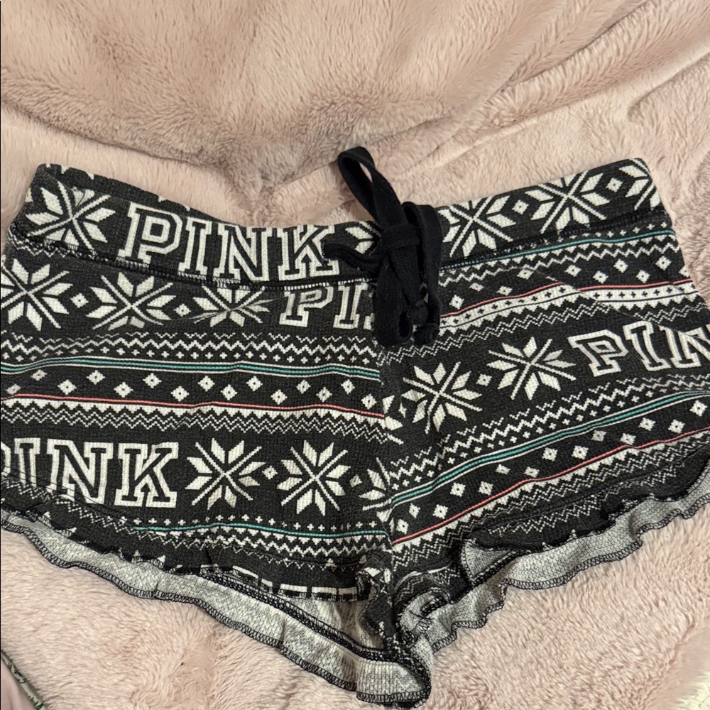 PINK Victoria's Secret Festive Black and White Pajama Shorts